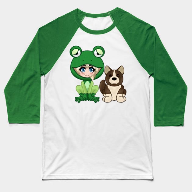 Frog Fiona and Plush Hewie Baseball T-Shirt by Lunaguini